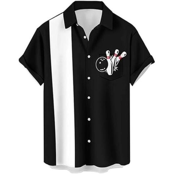 Bowling Shirts for Men Retro Short Sleeve Button Down Shirt Hawaiian Casual - Picture 3 of 3